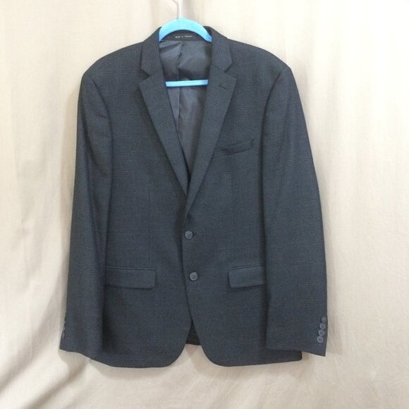 Van Heusen Gray Plaid Suit Jacket Blazer Rayon Blend 2 Button Stretch 42R - Picture 1 of 7